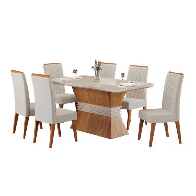 COMEDOR EVEREST C MIEL C/6 SILLAS CRISTAL MARFIM(7B)