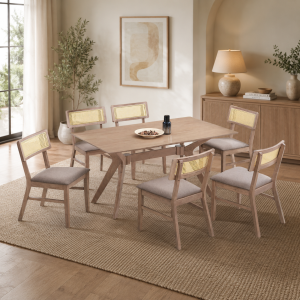 COMEDOR RAFFLES 1+6 LIGHT BROWN