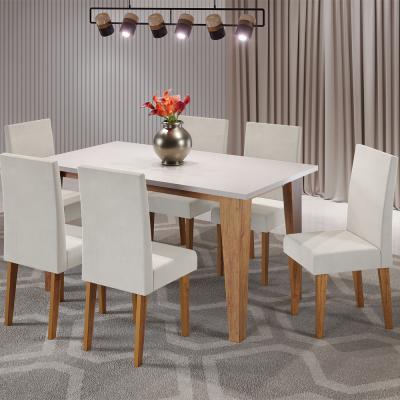 COMEDOR SANDRA  MIEL C/6 SILLAS VENUS TERCIOPELO MARFIL