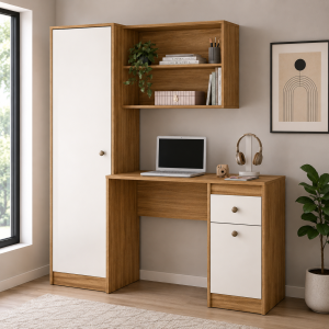 ESCRITORIO COIMBRA 2 PUERTAS 1 CAJON Y ESTANTES BLANCO