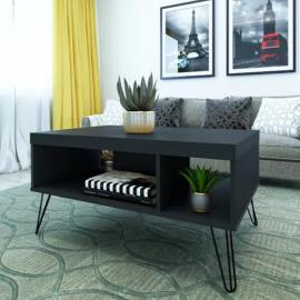 MESA DE LIVING LIBERTY CON ESTANTES Y PATAS DE HIERRO NEGRO
