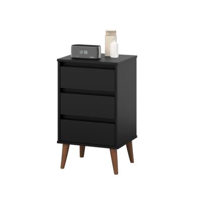 MESA DE LUZ RETRO WOOD  3 CAJ. NEGRO