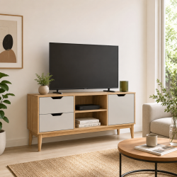RACK 2 CAJONES 1 PUERTA CON ESPACIOS MIEL/OFF WHITE