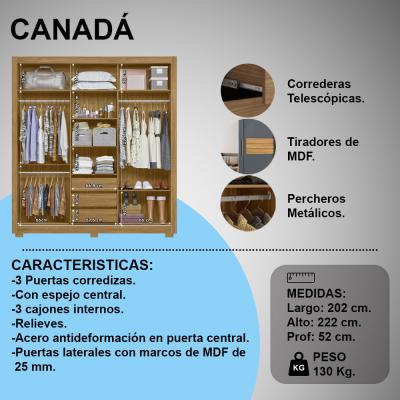ROPERO CANADA FREIJO/GRIS C/ESP. Y PATAS(4-B)