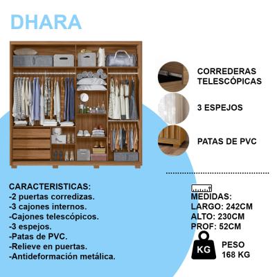 ROPERO DHARA FREIJO/OFF WHITE C/ESP. Y PATAS(6-B)
